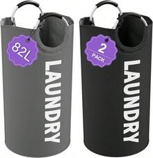 2PCS Cestos Ropa Sucia Plegable,Cesto para Ropa Sucia Fácil de Transportar,Cesta para la Colada Alta Capacidad,Fabricado de Tela Oxford,Cesto de Ropa Sucia de Primera Calidad con Asas(Gris & Negro) - Negro gris - Ver 7