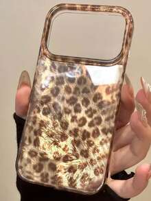 奢华秋棕色豹纹闪光冰川手机壳，适用于 17 Pro Max、17 Pro、17、16 Pro Max、16 Pro、16、16、15 Pro Max、15 Pro、15、14 Pro Max、14 Pro、13 Pro Max、12 Pro Max、11，时尚防震防摔手机壳