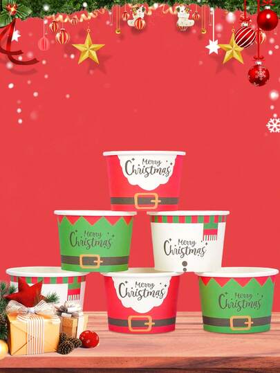 10 قطعة / 20 قطعة / 50 قطعة أكواب ورقية لتقديم الحلوى والوجبات الخفيفة بتصميمات عيد الميلاد مثل سانتا وأرنب الثلج والحزام، أطباق لتقديم الوجبات الخفيفة لحفلات عيد الميلاد ورأس السنة الجديدة