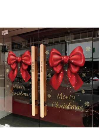 1-2pcs Red Bow Christmas Holiday Decoration Store Window Glass Door Static Sticker Happy Bow Decal Home Decor Christmas Decoration Room Decor,Static Cling Classic Holiday Decor, Double-Sided Visible, Glass Sticker, Suitable For Home, Bathroom, Party, Store Decoration Christmas Decor Christmas Decorations Stickers Wall Stickers Room Decor Wall Decor Christmas Decoration Home Decor.