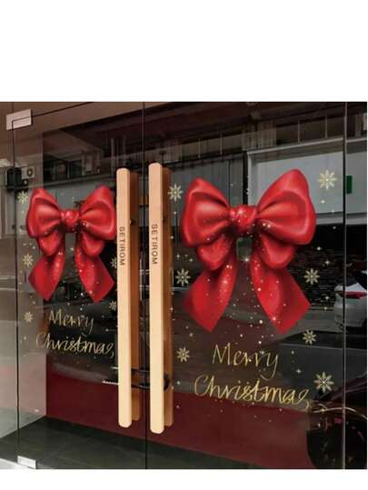 1-2 件红色蝴蝶结圣诞节节日装饰商店橱窗玻璃门静电贴纸快乐蝴蝶结贴花家居装饰圣诞装饰房间装饰，静电贴经典节日装饰，双面可见，玻璃贴纸，适用于家庭、浴室、派对、商店装饰圣诞装饰圣诞装饰贴纸墙贴房间装饰墙面装饰圣诞装饰家居装饰。