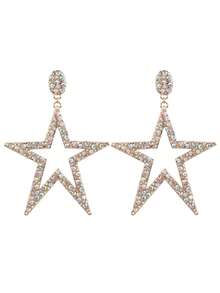 sehuoran 新款合金水钻大星星吊坠耳环女士时尚珠宝夸张女士时尚珠宝