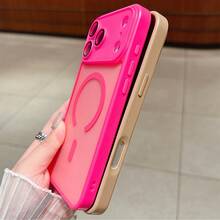 Magnetic Luxury Matte Translucent Armor Shockproof Case Compatible With IPhone 17 Pro Max 17 Air 16 16e 15 14 Plus 12 13 11 Pro Max Wireless Charge Cover - Hot Pink - View 5