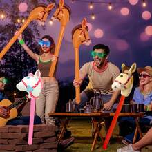 3个充气马头棒，可爱棕色马头棒，适合牛仔主题生日派对装饰、游戏、礼物、马棒 - 棕色 - 查看 8