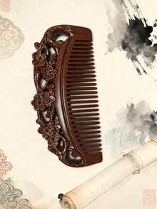 Sandalwood Reversible Carved Hair Comb - Natural Wood Finish For All Hair Types - Portable Styling Tool For Beauty And Personal Care,Fringe Not Included