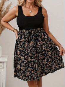 Women's Floral Print Dress Summer Sleeveless Off-Shoulder Maxi Dress Casual Split Chiffon Elegant Ladies Plus Size Boho Dress