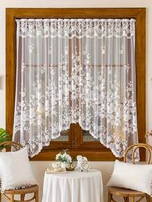 1pc French Romantic Floral Lace Arch Sheer Curtain (Width: 118 Inches Length: 63 Inches) - Large Size, Suitable For Home Decor, Transparent Design Ideal For Living Room, Kitchen And Room Decoration, Perfect Choice For Wedding, Holiday And Party Decoration