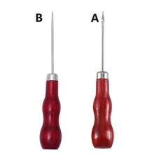 1 件红色木柄缝纫锥子手工缝纫机皮革工艺尖头鞋修打孔器定位钻缝纫针钩工具