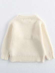 Baby BoyGirls Loose Solid Color Knit Pullover Sweater, Autumn/Winter - White - View 2