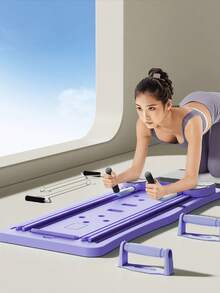 5-in-1 faltbare Pilates-Platte - tragbarer Multifunktions-Widerstandstrainer mit Widerstandsbändern und Griffen, Lila. Ideal für Rumpfkraft, Muskelformung und Beweglichkeitstraining