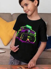 Cool Glowing Monster Truck Vintage Funny Aesthetic Graphic Kid T-Shirt Fashion Kid T Shirts Trending Tees Tops For Kid 3-13Y - 深棕色 - 查看 10