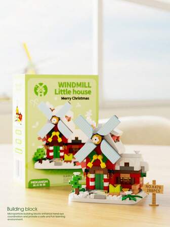 Christmas Toys Four Seasons Cabin Building Blocks Kids Educational Toys Micro Particle Building Blocks Christmas House Desktop Ornament/Christmas Decorations,Children's Christmas Gifts