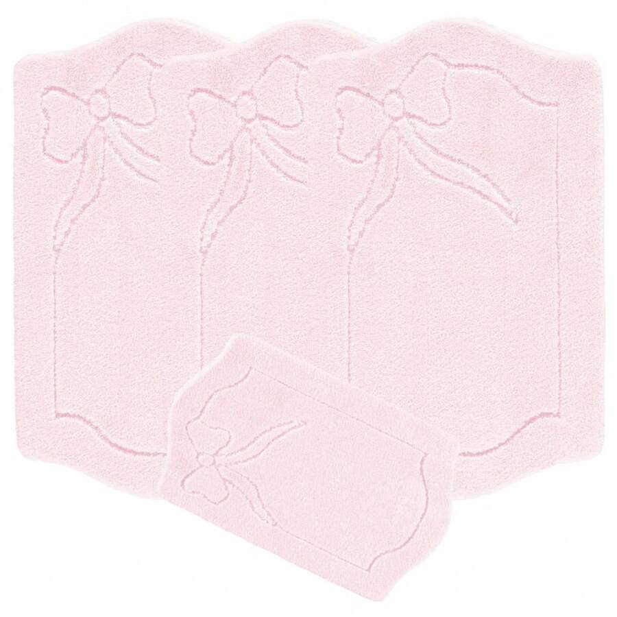 4pc Washable Rug Mat Set Caravan Romany Anti-Allergic Non-Slip Tourer Leafy - Pink - View 1