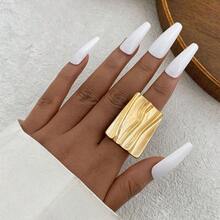 1pc Metal Material Faux Pearl Exaggerated Geometric Hollow Single Ring Ladies Daily Casual Wear