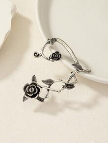New Punk Style Earrings, Creative Gothic Dark Leaf Rose Flower Earrings For Women, Popular In Europe And America