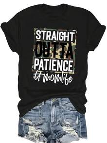 [Camiseta de Moda Casual] Camiseta de Mujer Suave y Cómoda - Gráfico de Paciencia de Vida de Mamá Casual de Manga Corta Cuello Redondo, Regalo Perfecto para Abuela y Mamá, Uso Casual de Primavera Verano - Negro - Ver 1