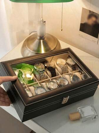 1 件手表盒，12 槽 PU 皮革手表收纳盒，手表整理盒珠宝展示盒，男女手表展示盒