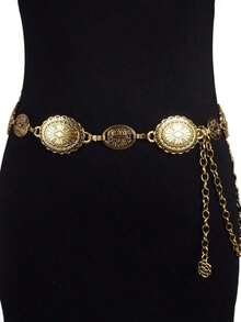 1pc Women's Metal Carved Floral Geometric Boho Chic Party Cute Sexy Street Elegant Vintage Waist Chain, Suitable For Spring/Autumn, Holidays, Casual, Versatile Pants Chain Summer, School Fall, Autumn, Halloween - Gold - 查看 8