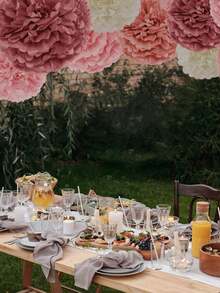 8pcs Pink Paper Flower Party Decorations For Bride And Baby Birthday Parties, Birthday Weddings, Flower Balls, Paper Fans, Lanterns In White, Beige, And Pink, Suitable For Baby Showers, Weddings, Birthdays, Party Decorations, Room Background Decorations, And Christmas Window Decorations