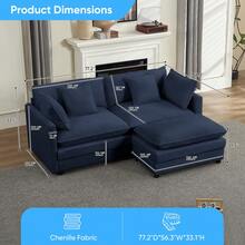 Puremind Modern 77'' L-Shaped Modular Deep Seat Sofa, Modern Chenille 3-Seat Cloud Sofa With Ottoman And Thickened Cushion,Short Sofa For Living Room - 藏蓝色 - 查看 2