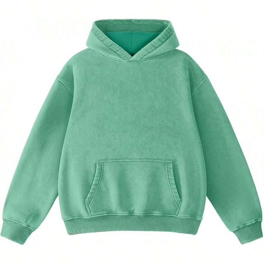 FAIABLE Mens Hoodies Oversized Unisex Wash Hoodie Heavyweight Fleece Vintage Cotton Sweatshirt Men Women Streetwear - 薄荷綠 - 查看 1