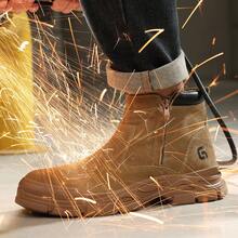 GUYISA Welder's Protective Shoes, High-Top Heat-Resistant Anti-Spark, Steel Toe Anti-Crush Anti-Puncture, Side Zipper Easy On/Off, Genuine Leather Breathable All-Season Work Shoes, Soft Rubber Sole - Brown - View 3