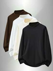 Men's Paris Pattern Black Simple And Versatile Half Turtleneck Base Layer. Skin-Friendly Fabric, Soft Base Layer. Suitable For Giving To Boyfriends Or Husbands.