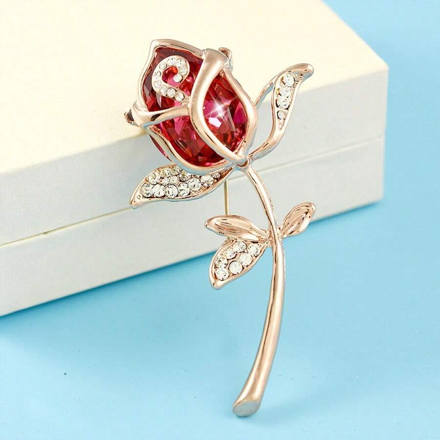 1 Stück rote Glas-Einlegearbeit Legierung Damen Broschen, elegant luxuriöser Rosenblatt gemischter Stil, Paar Halsketten, Schal Pins, Party Hochzeiten, Alltag Tragen, modischer Schmuck Geschenke.