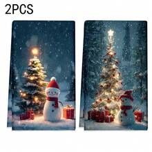 1 set/2 pièces/100 pièces Serviettes de cuisine et lavettes imprimées avec motif d'arbre de Noël, convient pour la décoration intérieure des restaurants, cuisines, salles de bain, décoration de fête, cadeaux de Noël