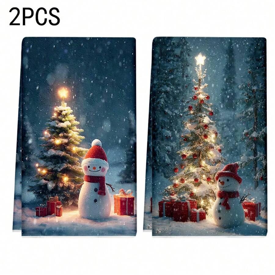 1 set/2 pièces/100 pièces Serviettes de cuisine et lavettes imprimées avec motif d'arbre de Noël, convient pour la décoration intérieure des restaurants, cuisines, salles de bain, décoration de fête, cadeaux de Noël