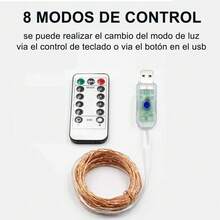 10M 100LEDs Guirnalda de Luz Led USB con Control Remoto para 8 Modos de Iluminación y Ajuste de Intensidad de Brillo (4, Blanco Cálido) - Blanco Cálido - Ver 3