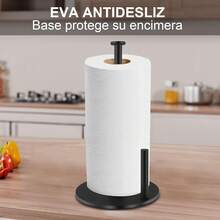 Portarrollos de Papel para Cocina en Acero Inoxidable - Soporte Estable con Base Pesada para Encimera - Dispensador de Toallas Fácil de Usar para Hogar, Baño y Decoración para Cocina (Negro) - Negro y Plata - Ver 7