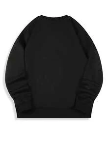 Men's Casual Crewneck Sweatshirt With Stylish Print - Soft Polyester Fiber, Machine Washable - 黑色 - 查看 3