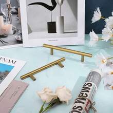 6/10 PCS Gold Cabinet Drawer Pulls - Kitchen Cabinet Handles, Brushed Nickel Finish, Stainless Steel Drawer Knobs, Suitable For Drawers