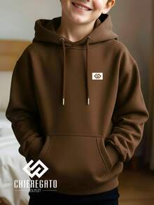 Children's Sweatshirt Cold Weather School Hoodie Unisex  Original Logo Minimalist Coat - 鏽棕色 - 查看 1