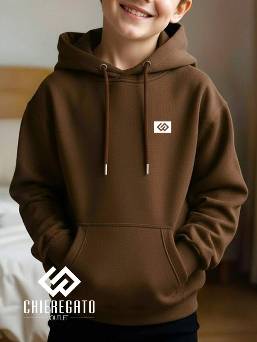 Children's Sweatshirt Cold Weather School Hoodie Unisex  Original Logo Minimalist Coat - 鏽棕色 - 查看 1