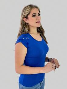 Kit Of 3 Women's Blouses With Short Sleeve Detail - Hồng / Đen / Xanh hoàng gia - Xem 7