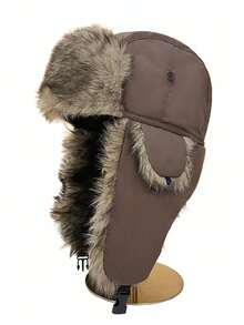 1pc Thick Thermal Lined Black Earflap Beanie Hat, Warm Winter Casual/Outdoor Sports/Skiing Wear - Black - View 15