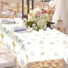 1pc "God Bless" Baptism Tablecloth Decor, First Communion Tablecloth, Baptism Party Supplies, Disposable Plastic Cross Tablecloth, Celebration Tablecloth - Multicolor - View 12