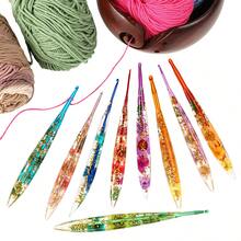 1支/3支/9支装新款树脂花卉图案加长金属单头钩针，实心铝制编织针，适用于DIY编织，2毫米-6毫米 - 彩色 - 查看 12