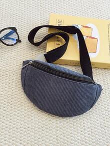 Solid Color Fashion Girl's Crossbody Chest Bag, Corduroy Waist Pouch, Coin Purse