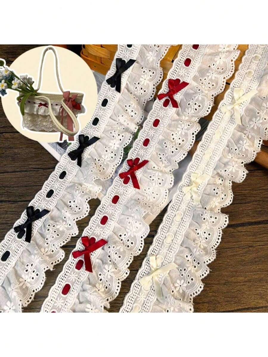 1 قطعة 1 ياردة شريط ملون، مع تريم من الدانتيل بشكل فيونكة، للملابس المصنوعة يدويًا، تغليف صناديق الهدايا، التطريز، الحياكة، حافة الخياطة، اكسسوارات الدانتيل الديكورية، اكسسوارات الخياطة