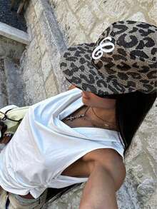 Retro Flat Top Embroidered Letter Hats Casual Versatile Duckbill Leopard Print Flat Brim Baseball Cap For Women And Men