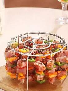 1 pièce - Convient pour la cuisson intérieure/extérieure, contact alimentaire, sans électricité requise, accessoires pour friteuse à air, set de grille de barbecue pour friteuse à air, grille de barbecue ronde en acier inoxydable.