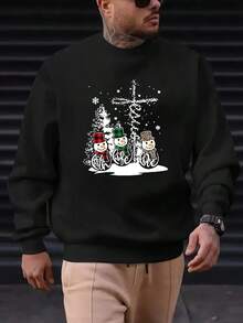 Merry Christmas Print Sweatshirt, Long-Sleeve Crew Neck Pullover, Casual Top For Autumn And Winter, Men'S Clothing,Fall Hoodies,Men's Fall Clothes,Street Wear,Halloween,Mens Hoodies,Y2k Clothes,Jesus Hoodie,Thanksgiving Day,Nightmare Before Christmas,Christmas - 黑色 - 查看 1