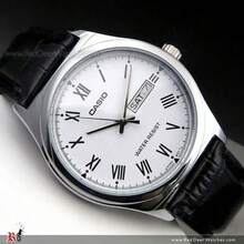 Casio 男士手表 男士石英表，皮革表带，白色罗马数字表盘，日期三针模拟手表，适合日常、休闲和其他场合 MTP-V006L-7B - 白色 - 查看 9