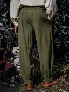 Men's Cotton Gothic Trousers Medieval Pirate Renaissance Viking Knicker Style Halloween Costume Essential - xanh quân đội - Xem 2