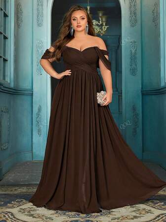 QOQ Enkel Daglig Plus Size Brudtärneklänning Sommar Exklusiv Damklänning För Romantiskt Bröllop, Formella Tillfällen, Bröllopsgäst Enfärgad Chiffong Långa Klänningar