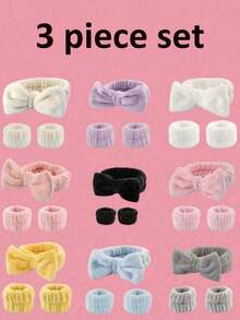 3/2pcs Set Headband & Wristband, Bow Knot Headband + Wristband, Reusable Spa Headband And Wristband, Solid Plush Face Headband, Fluffy Hair Hoop, Yoga Headband, Adjustable Elastic Facial Makeup Headband, Shower Headband, Makeup Remover Pad, Soft & Skin-Friendly, Waterproof Hair Tie, Beauty Sponge, Multifunctional Wash Face Decor, Hair Ties, Hair Clips, Hair Hoops, Yoga Sports Headband, Sweat-Absorbent Headband, Hair Scrunchies, Adjustable Beauty Skincare Headwear, Masking Headband Back To School Hair Accessories - 彩色 - 查看 5