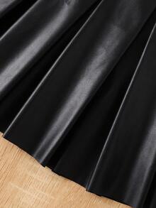 Tween Girls' Fashion Elegant Ruched Frill Trim Fitted Shirt And Black Leather Pleated Skirt Set, Versatile And Stylish Outfit For Girls, Suitable For Spring, Summer, Autumn And Winter Outings And Holidays - Pink - View 5